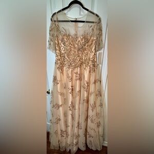 NWT MAC DUGGAL SZ 16 CHAMPAGNE/PINK Embellished Illusion Enchanting Gown #79317